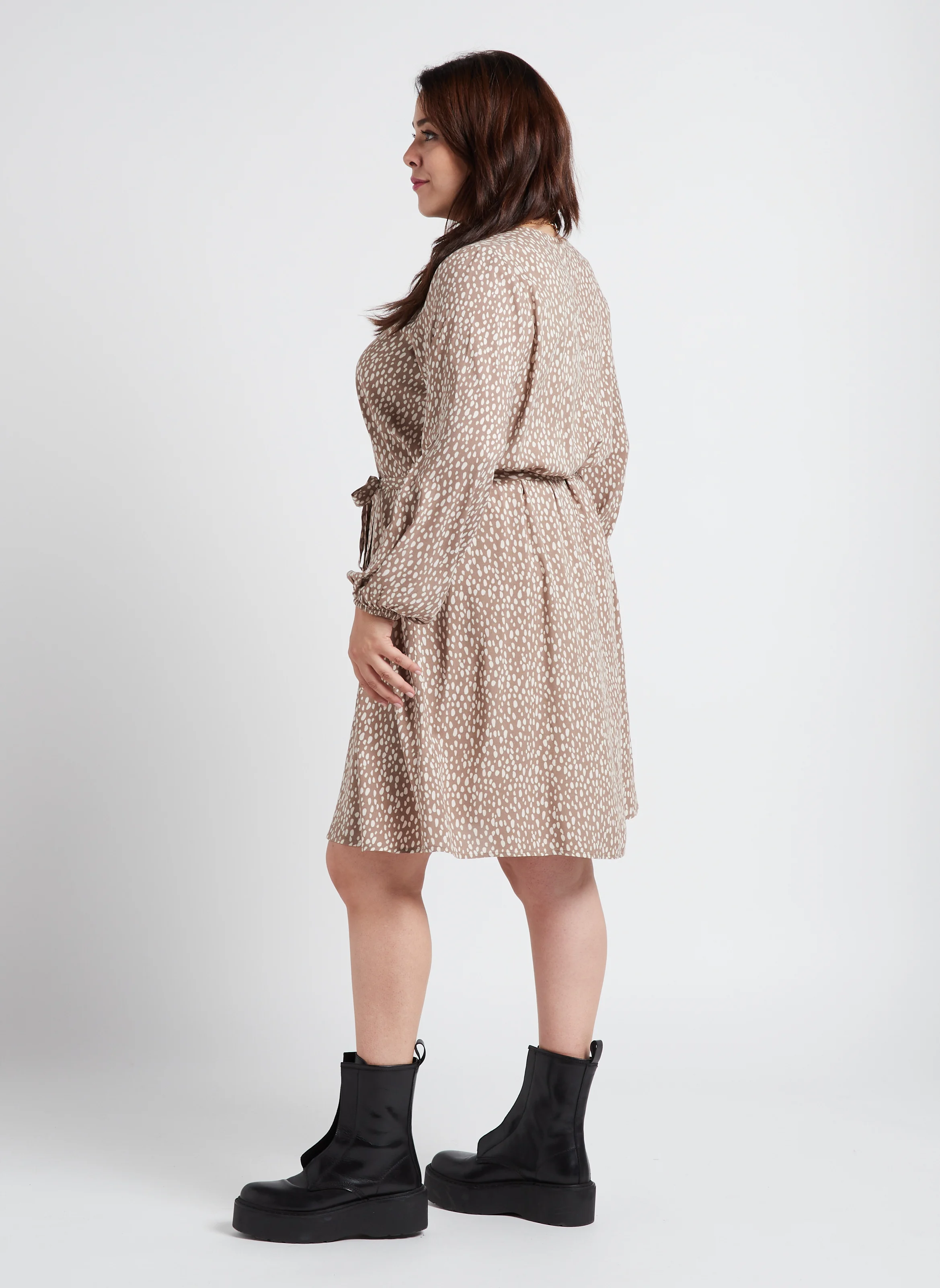PAYA - Robe courte col V imprimée| Beige