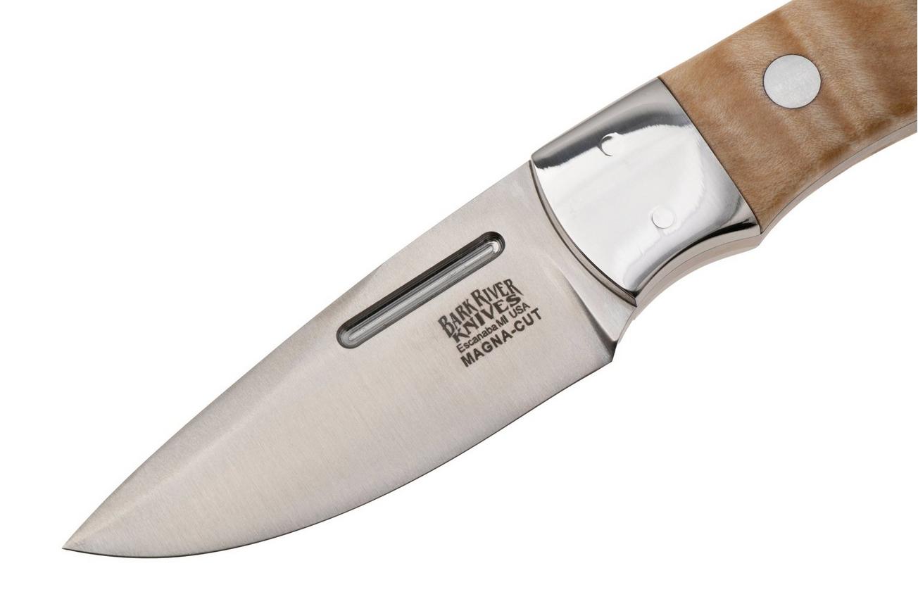 Bark River Essential CPM MagnaCut, Natural Curly Maple, vaststaand mes