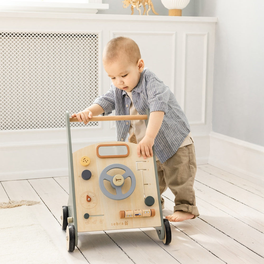 Køb Sebra Wooden Aktivitets Gåvogn Car