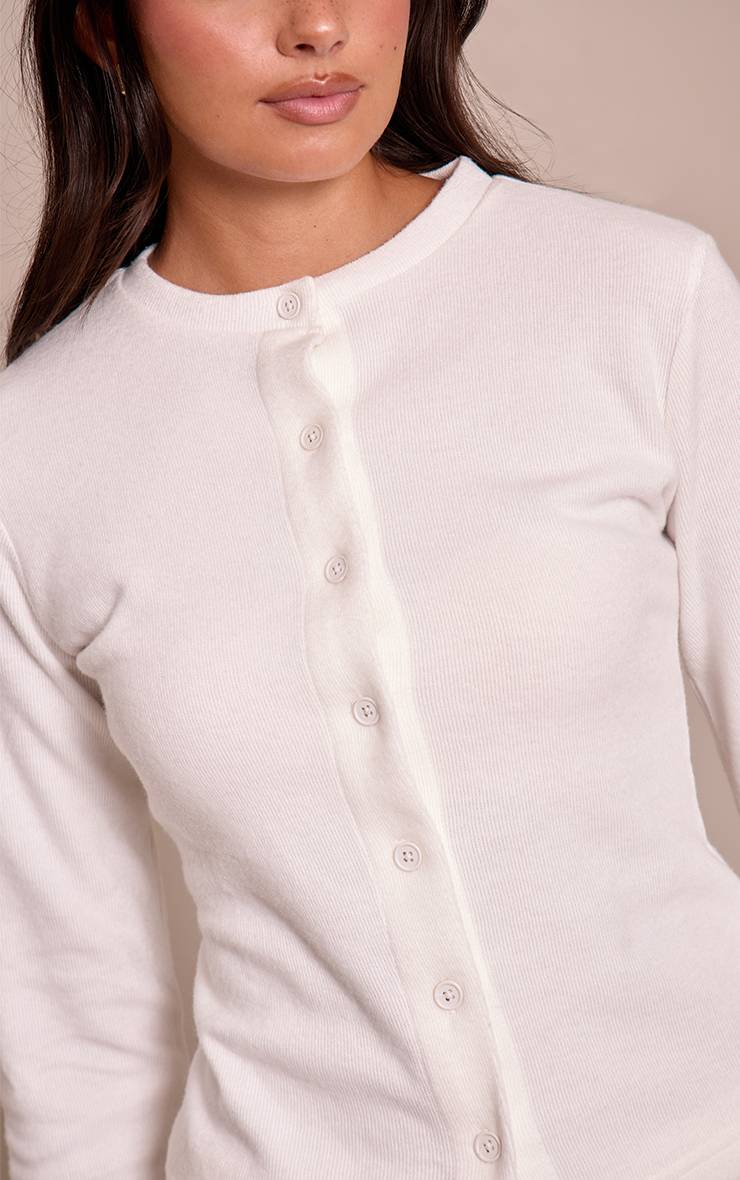 Crème Ensemble Coordonné Haut Boutonné Toucher Doux