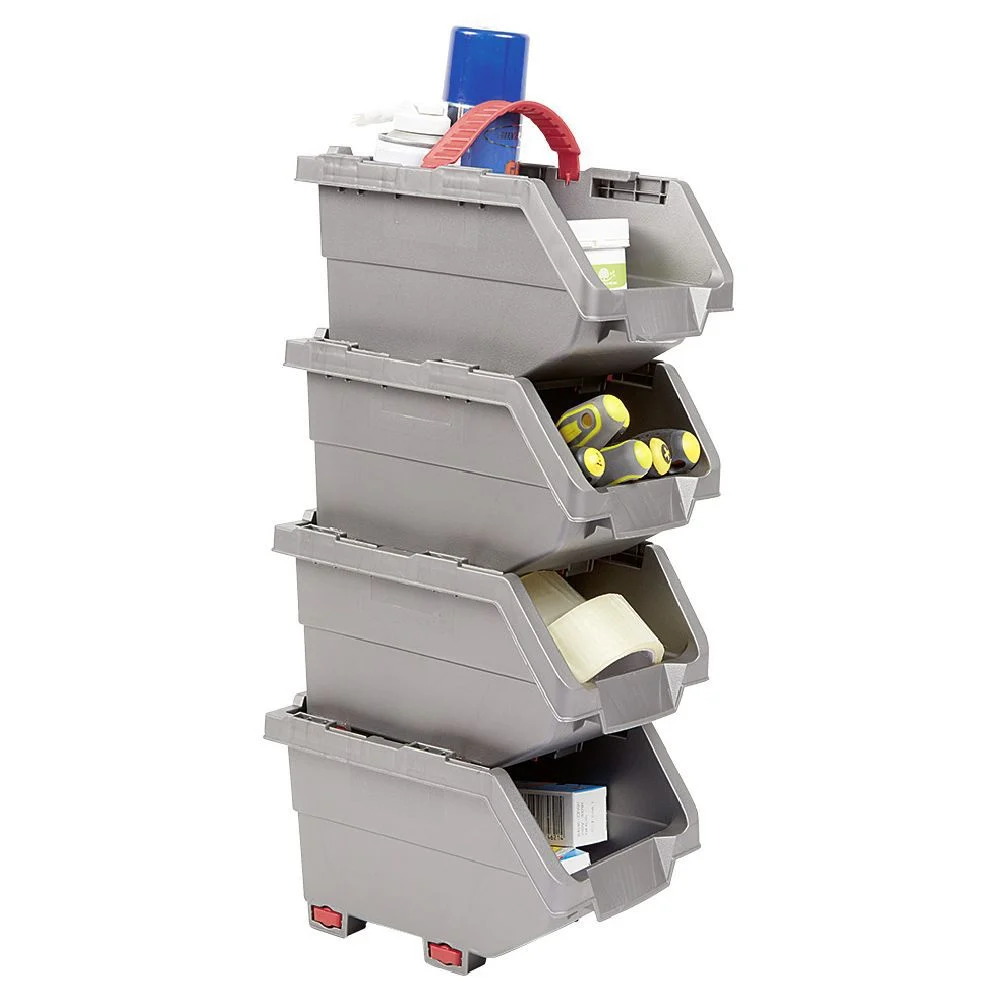 Casier de rangement superposable gris et rouge x4