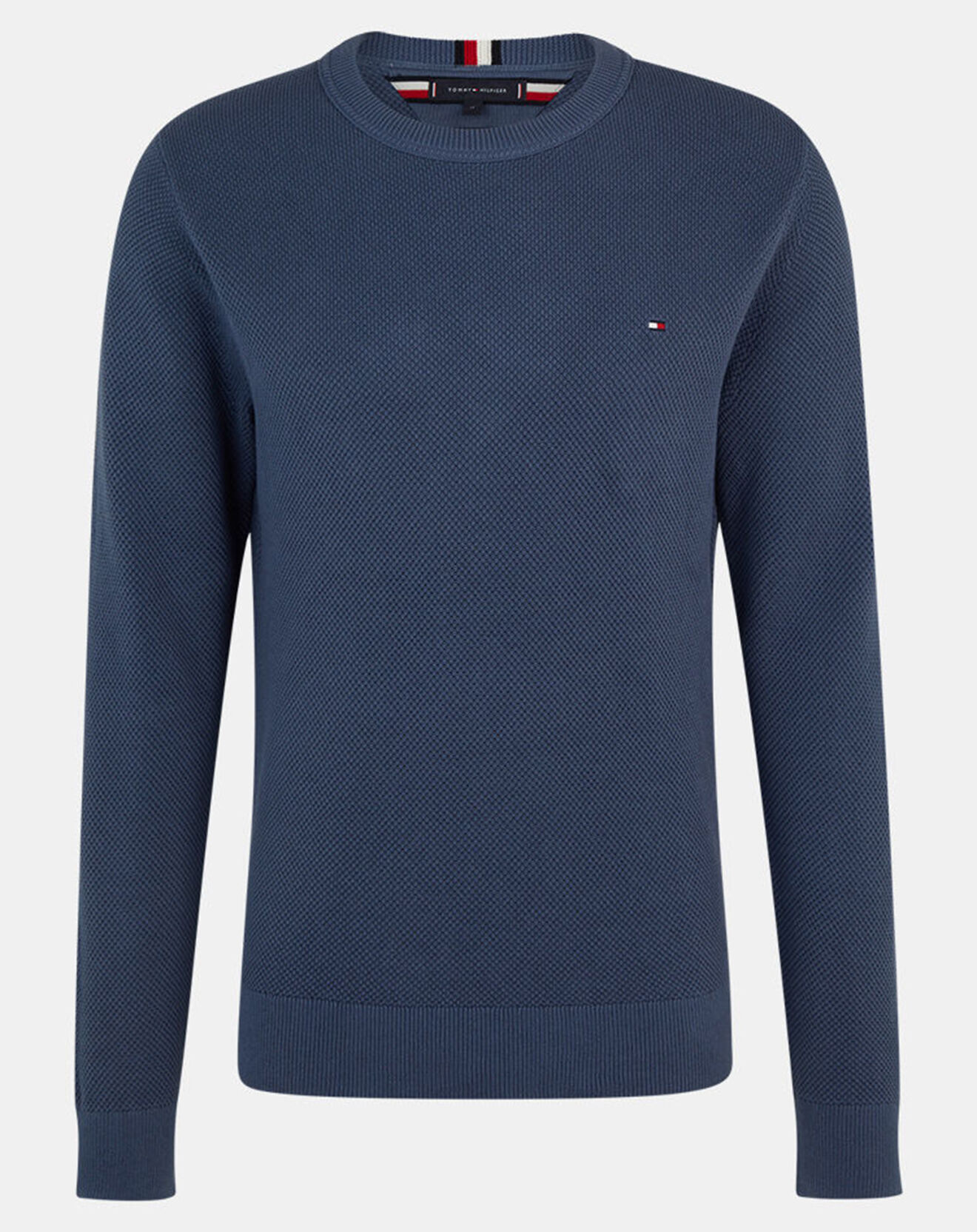 Tommy Hilfiger Pull piqué Structure col rond bleu foncé