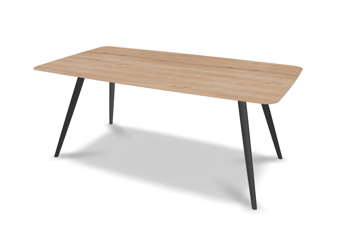 They & Me eettafel Joy – bootsvorm – eiken rustiek bianco olie – onderstel TM100 antraciet 180 x 100 x 75 | Eiken Rustiek Bianco Olie | Verjongde Rand | Frame TM100 antraciet