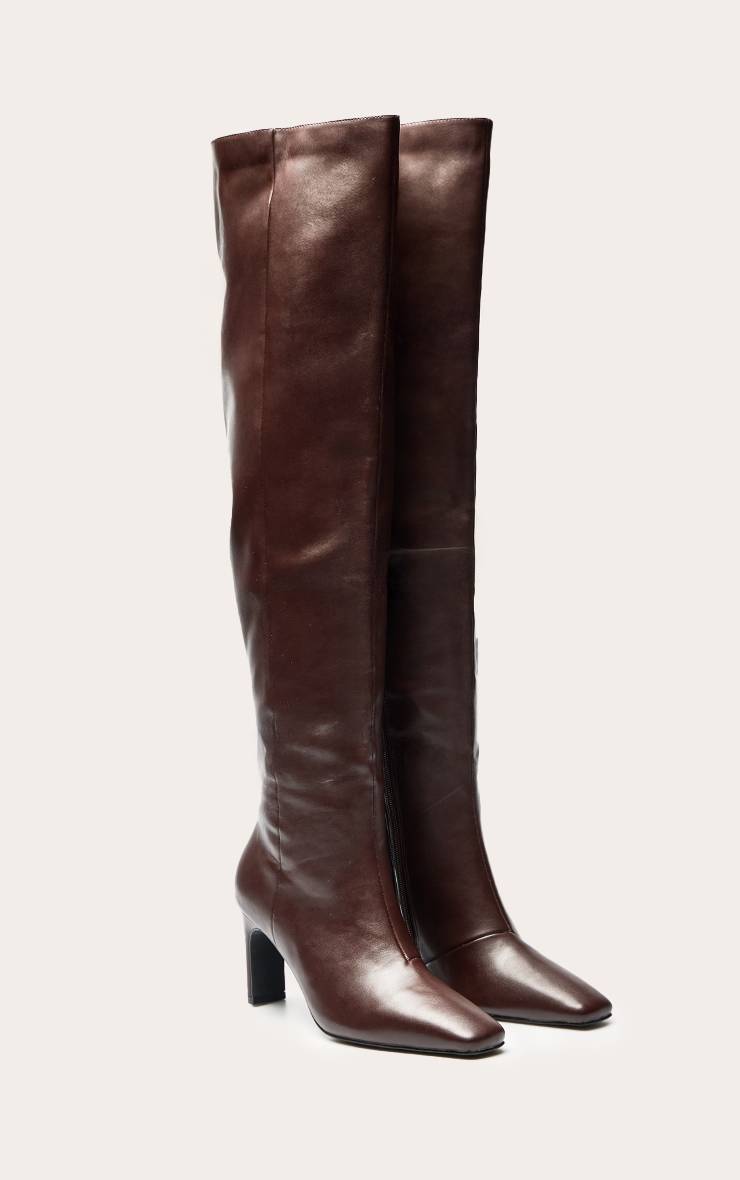 Chocolat Bottes À Talon Bout Pointu En Synthétiquecuir Par-dessus Le Genou