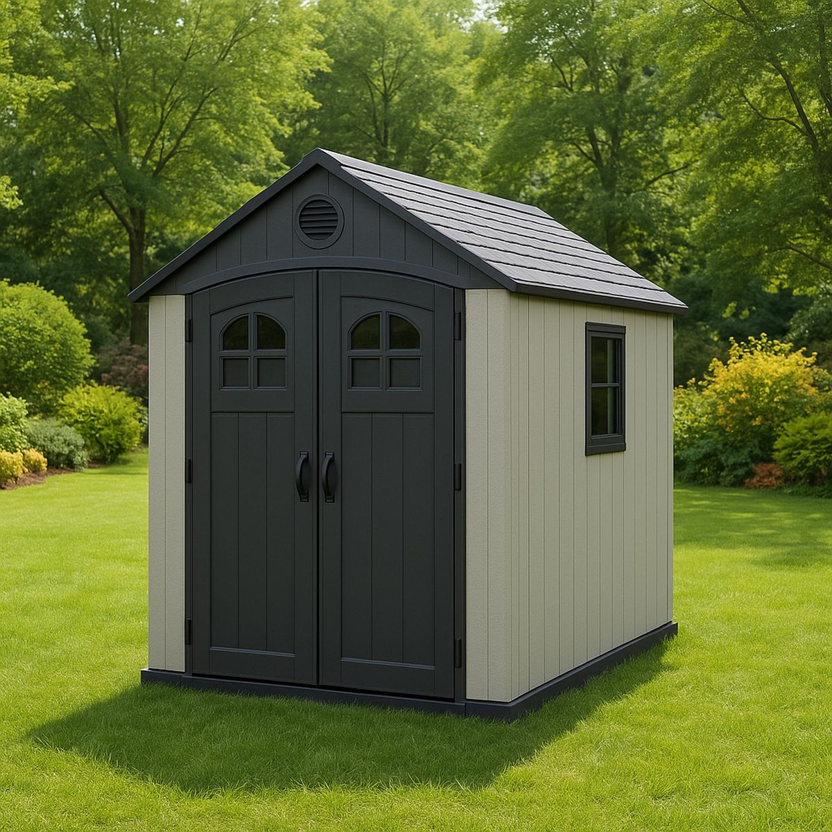 Kunststoff Gartenhaus Geräteschuppen 214x130x183cm Beige/Schwarz