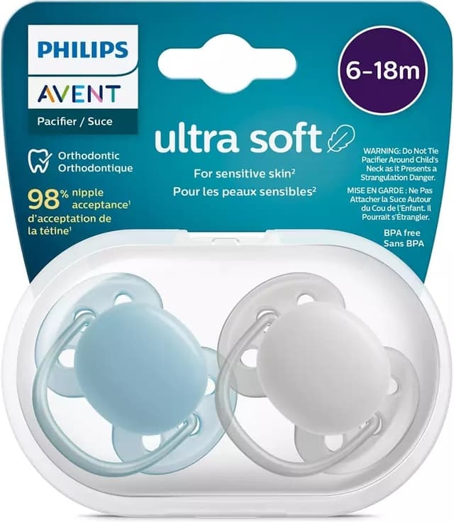 Philips Avent SCF091/17 Ultra Soft-sutter, 6-18 måneder, 2 stk, blå
