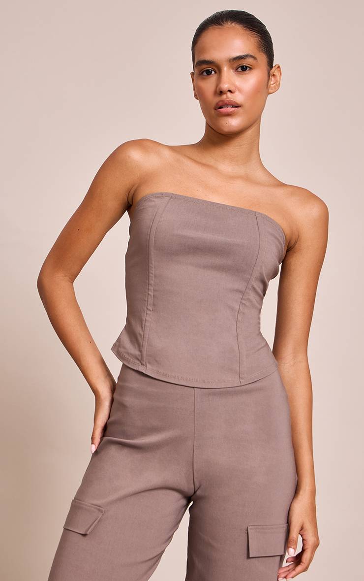 Deep Taupe Corset Bandeau En Tissu Extensible