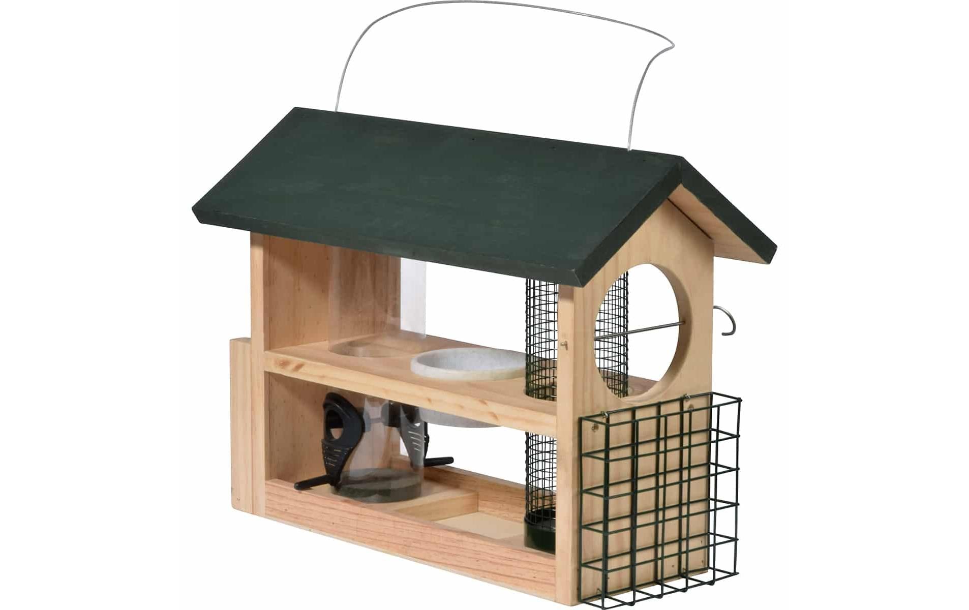 Vogelfutterstation 7-in-1, 39 x 19 x 29 cm, HolzWildvogel-Futterhaus zum Aufhängen