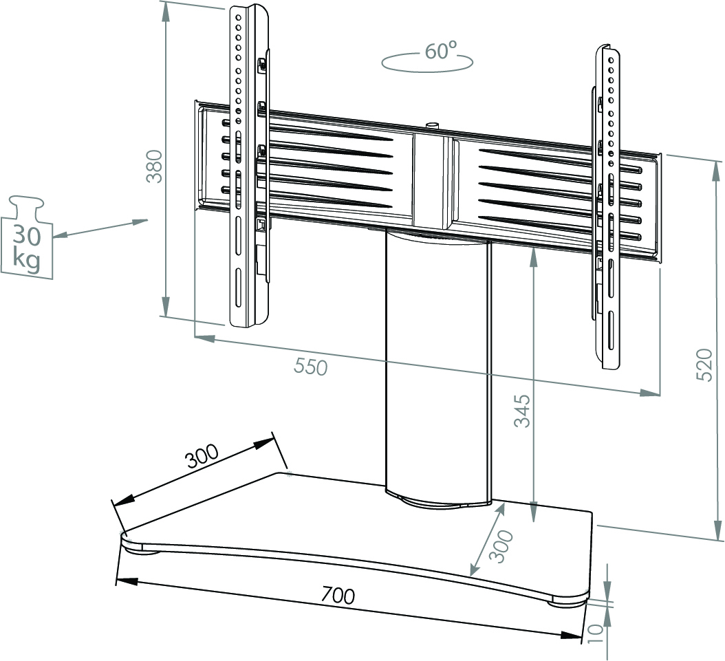 TV-Standfuß WINDOXA MINI - silber - Mattglas