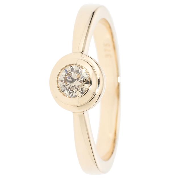 Solitär-Ring, Brillant, champagner, Gold 375 poliert