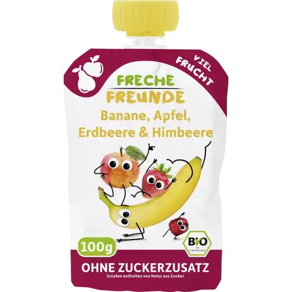 Bio Quetschie Banane, Apfel, Erdbeere & Himbeere