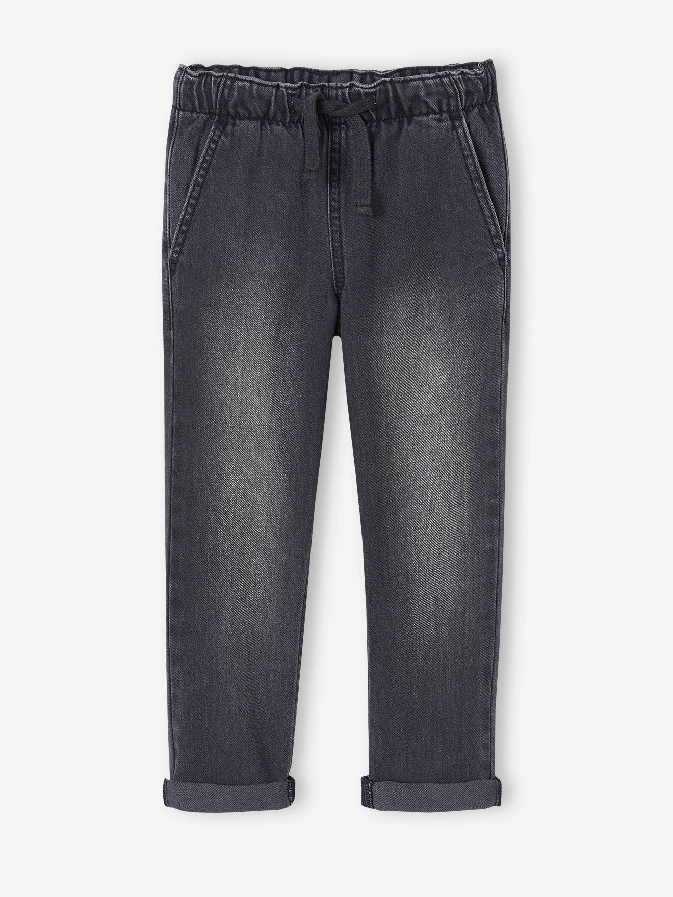 Calça jeans de perna larga e fácil de vestir para meninos, em denim cinza.