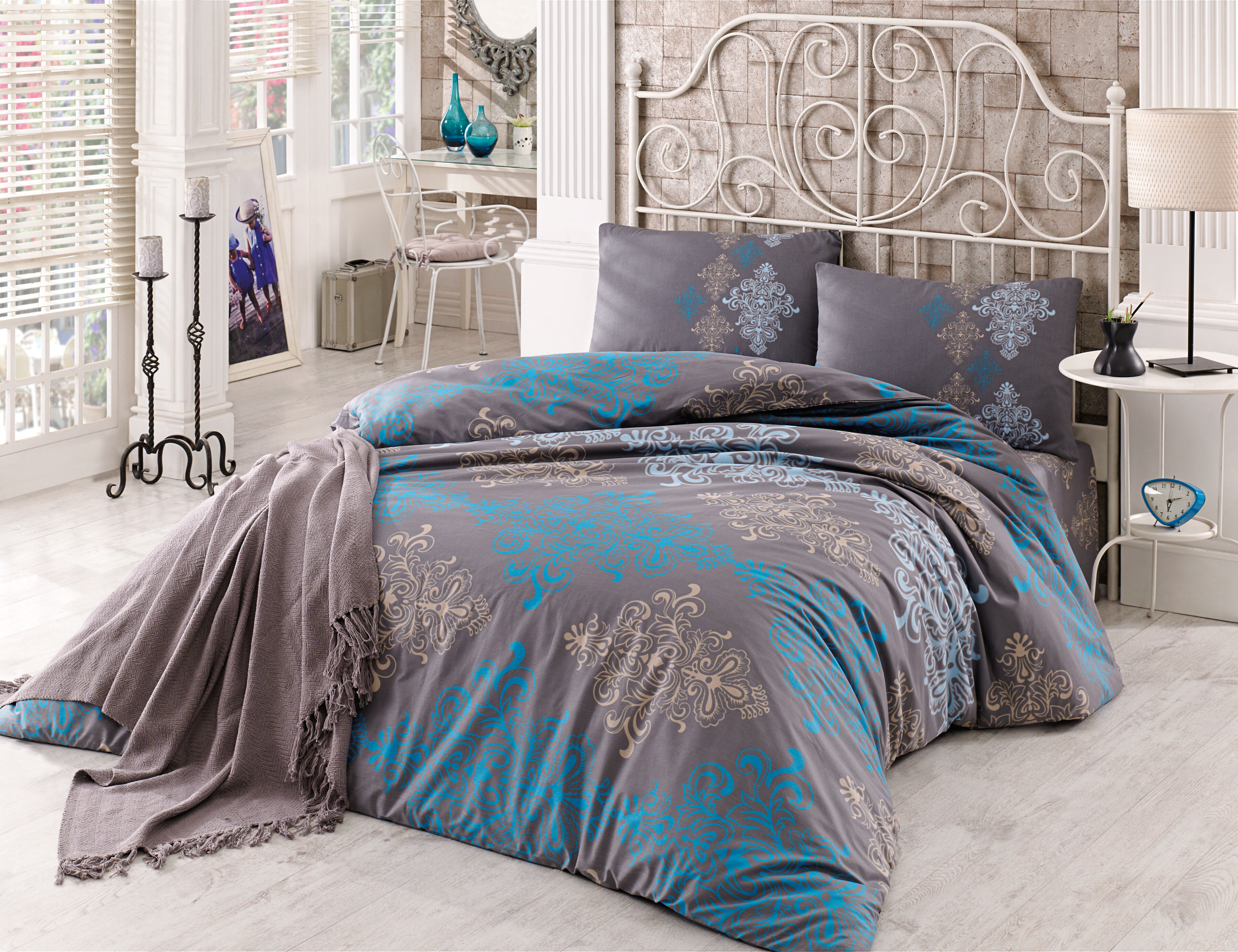Bettwäsche mit Ornamenten braun-blau