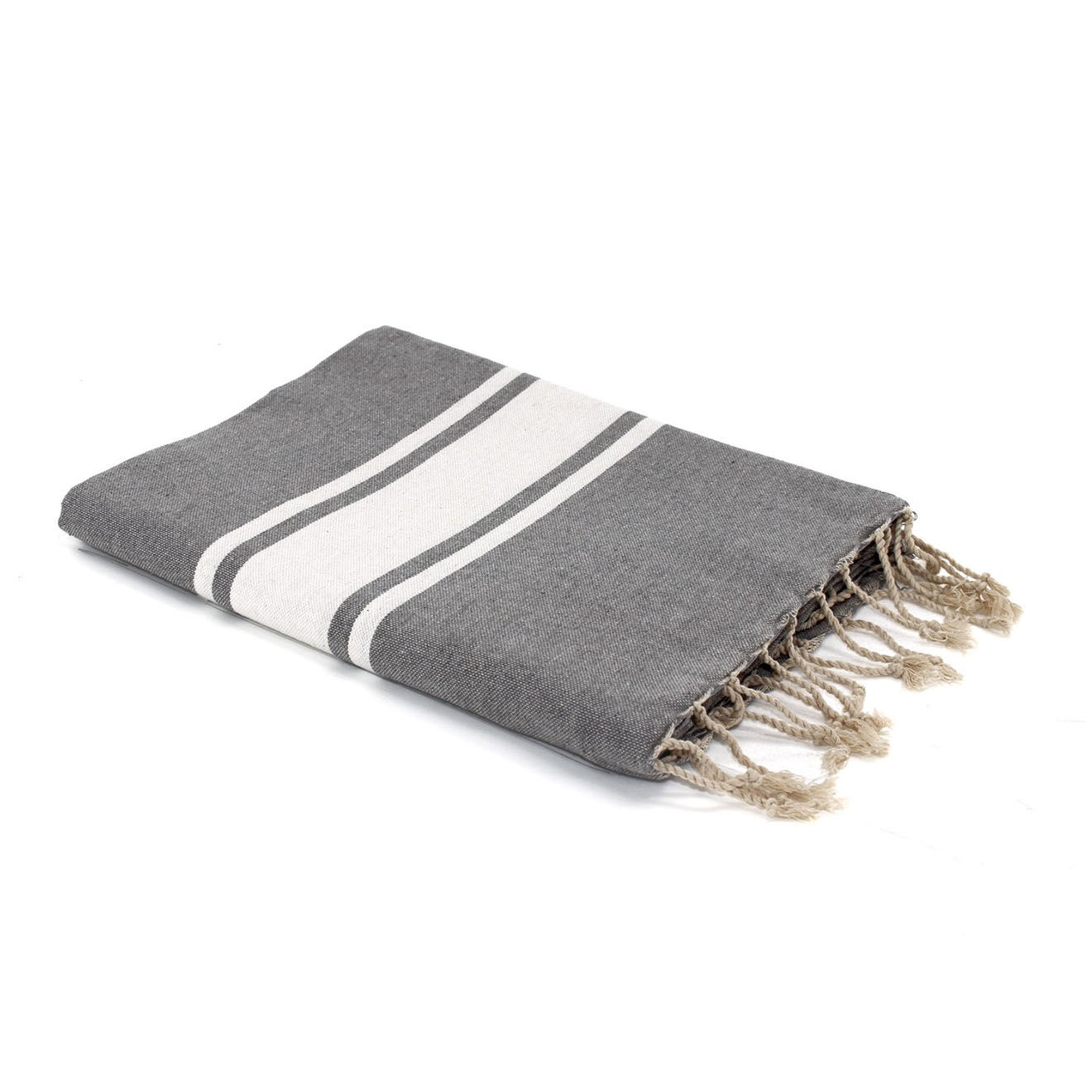 Febronie Fouta Traditionelle St Tropez gris moyen/blanc - 100x200 cm
