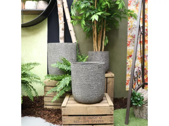 3 Cache-pots grandes tailles plante extérieur béton marron 31-40-50cm