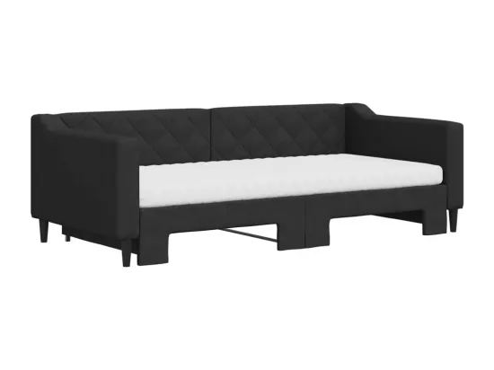 Lit de jour avec gigogne et matelas noir 90x190 cm tissu