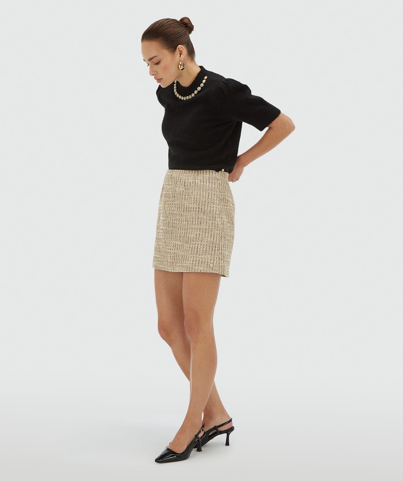 JV-ETTA high waisted rok met lurex - light ecru