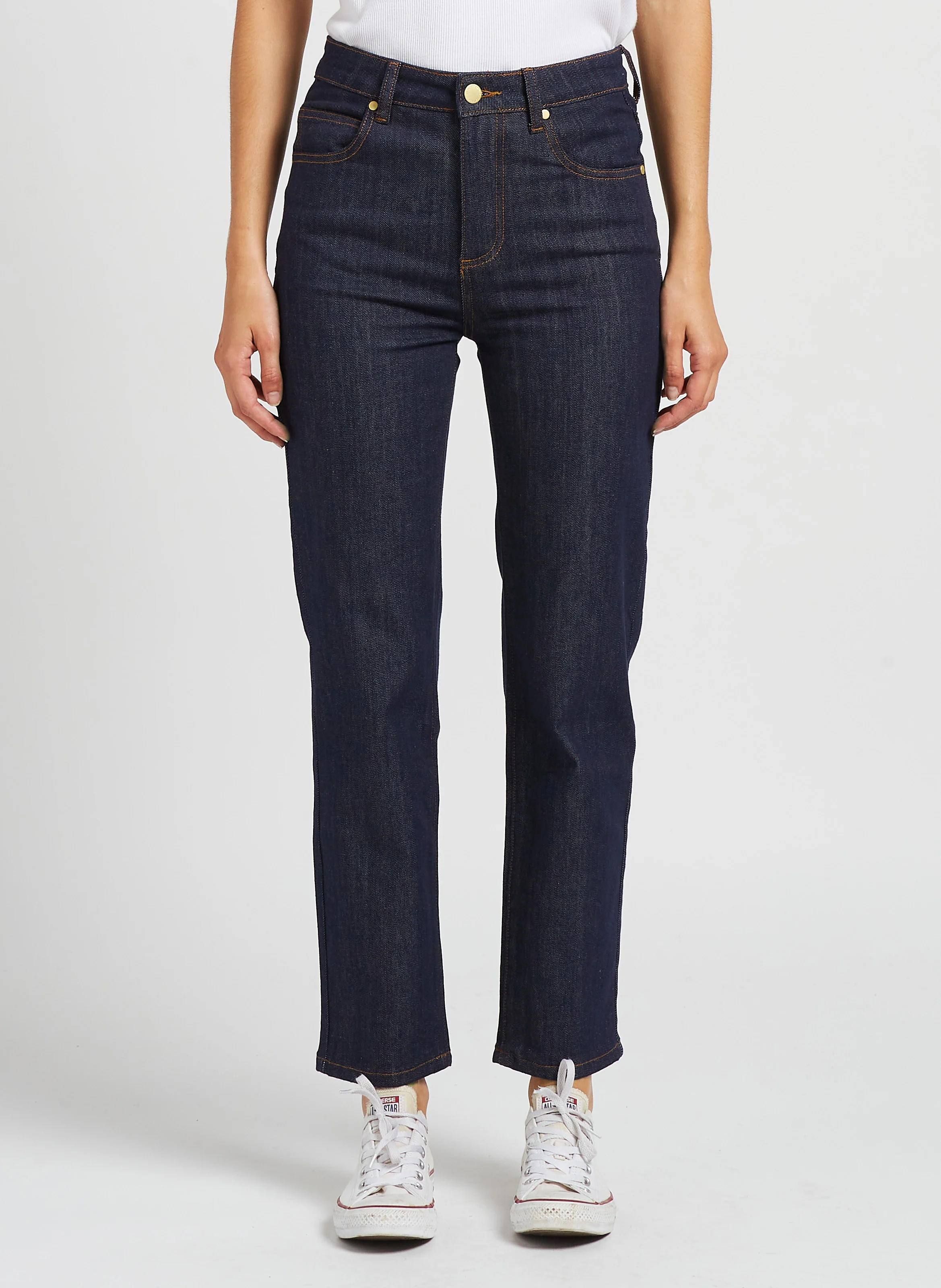 BRIEG - Jean droit taille haute en coton mélangé | Bleu