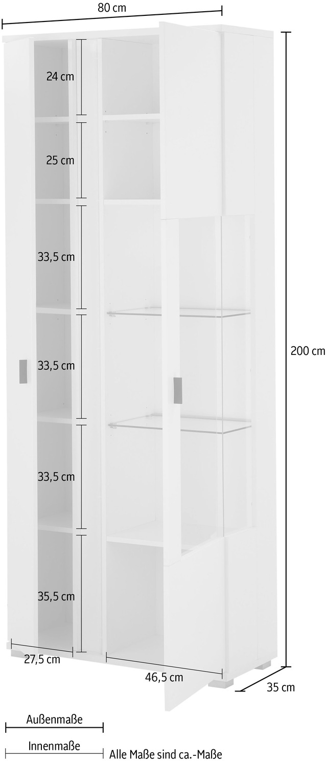 INOSIGN Vitrine »LONG ISLAND, Stauraumvitrine« 1 Stk. tlg. in moderner Trendfarbe,inklusive senkrechter Beleuchtung,Breite 80 cm