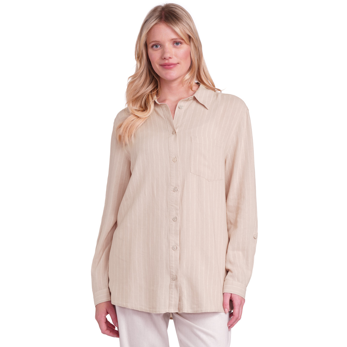 Gina Benotti Damen Leinen-Bluse mit Hemdkragen beige