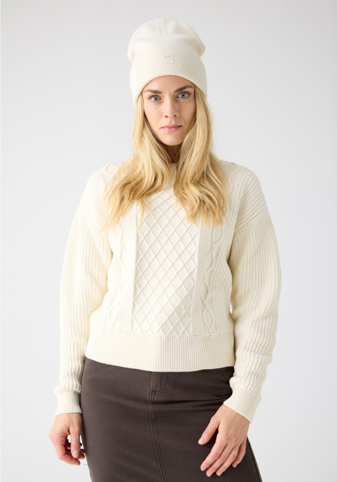 Knowledge Cotton Apparel Strickpullover Crew Neck Egret