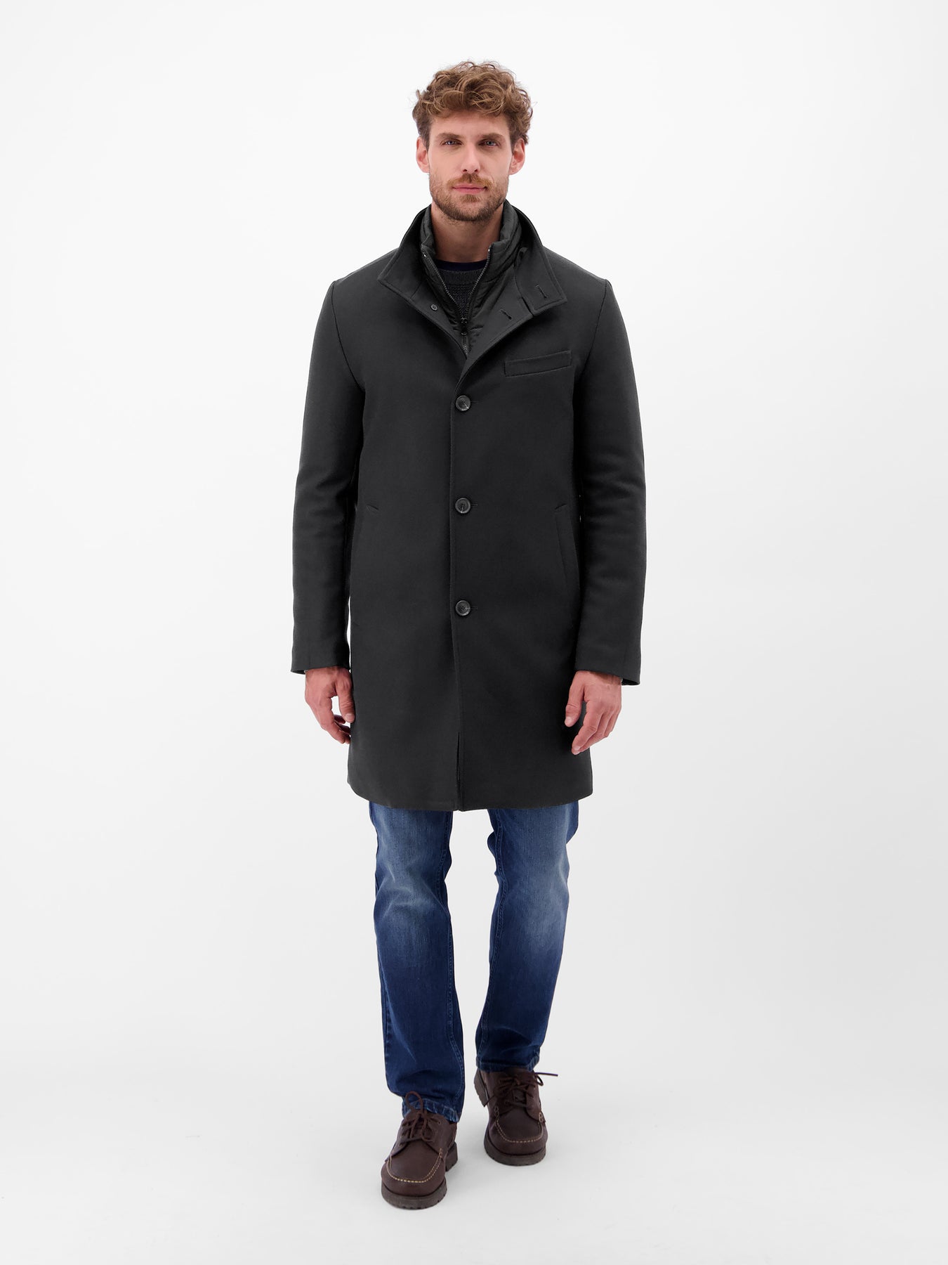 Herren-Wollmantel mit herausnehmbaren Westeneinsatz