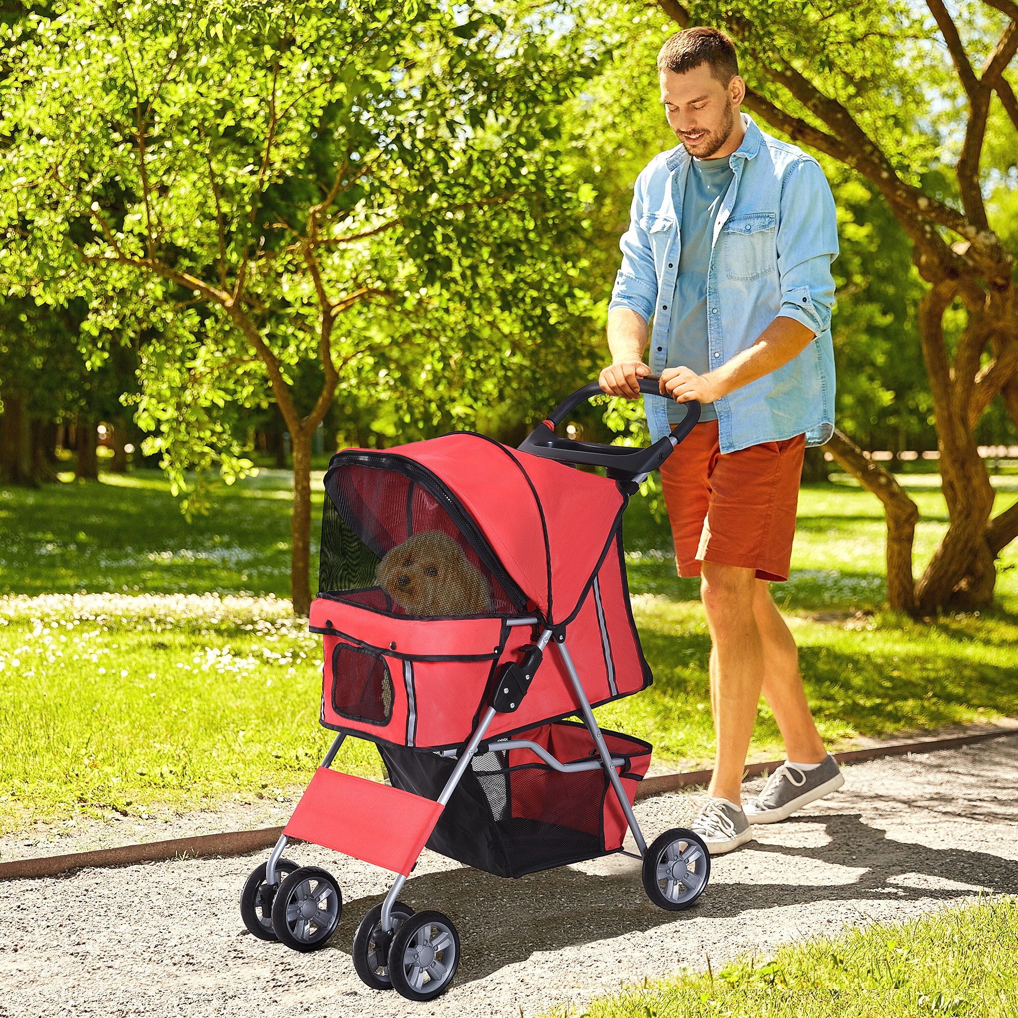 PawHut Hunde Stroller mit Gitternetz rot 75 x 45 x 97 cm (LxBxH)