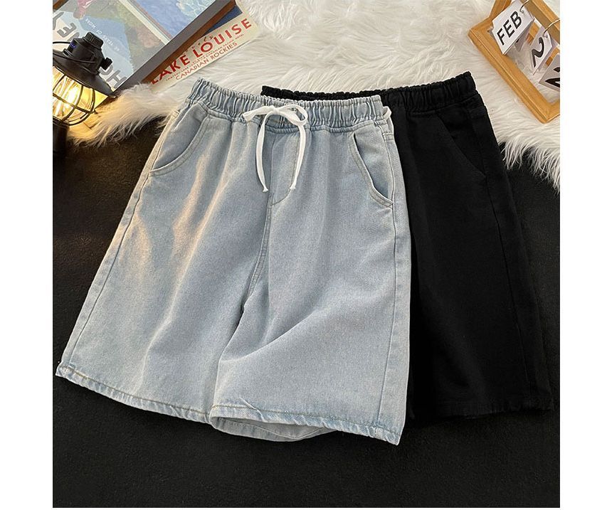 Whyessa - Gewassen denim shorts met trekkoordtaille