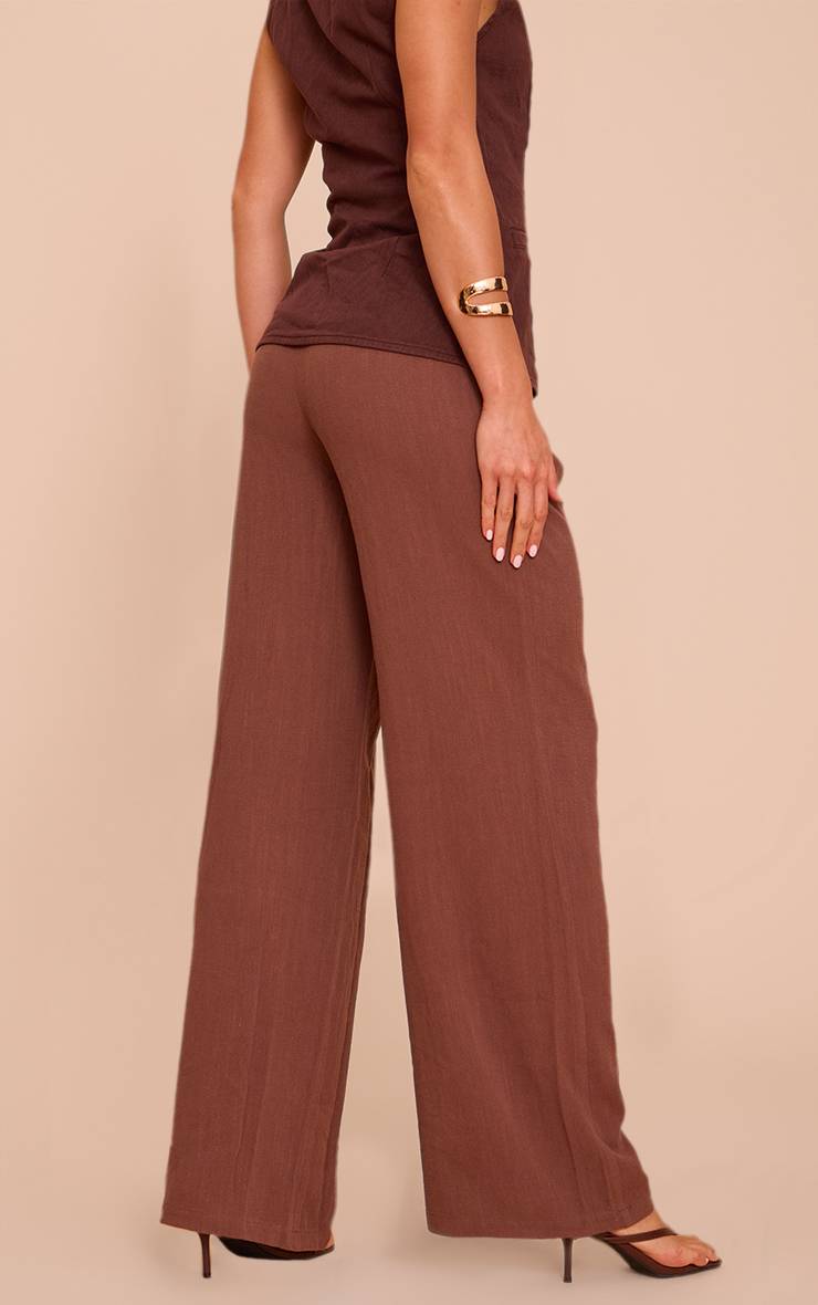 Dark Chocolate Pantalon Droit Tailleur Aspect Lin Coupe Tall