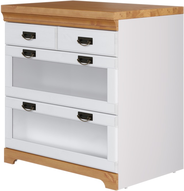 Home affaire Unterschrank »Rügen« Breite 80 cm, Kiefer massiv, Schubkästen mit Glaseinsatz