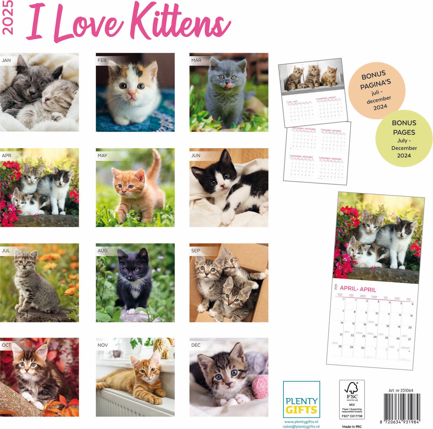 Plenty Gifts kalender i love kittens 30 x 30 x 0,5 cm