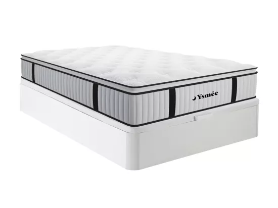 Ensemble 160 x 200 cm sommier coffre blanc + matelas ressorts ensachés surmatelas intégré ép.28cm - AMERICAN DREAM de YSMÉE