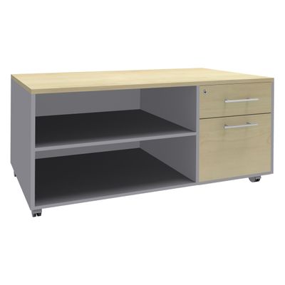 Console mobile EXPRIM/URBAN/LOFTER/LEVEL - L120 x H63 x P60 cm - 2 tiroirs dont 1 DS - coté aluminium - finition façade et dessus imitation Erable