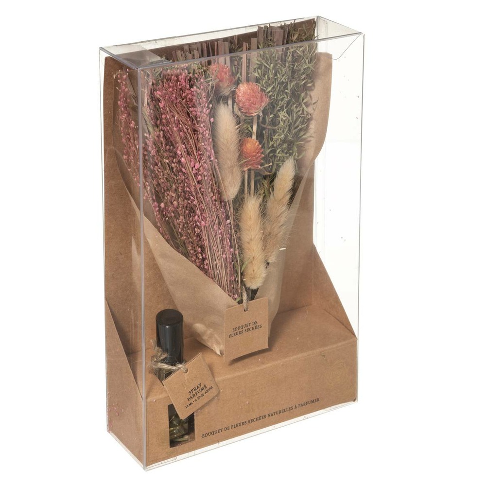 Coffret bouquet de fleurs séchées avec spray parfum 10 ml