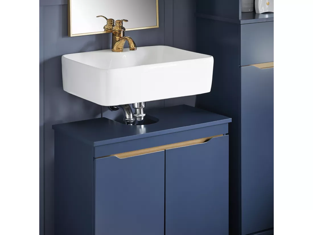 SoBuy BZR113-B Meuble sous-Lavabo, Meuble sous-Vasque à 2 Portes, Meuble de Rangement de Salle de Bain, Placard de Rangement, Bleu foncé