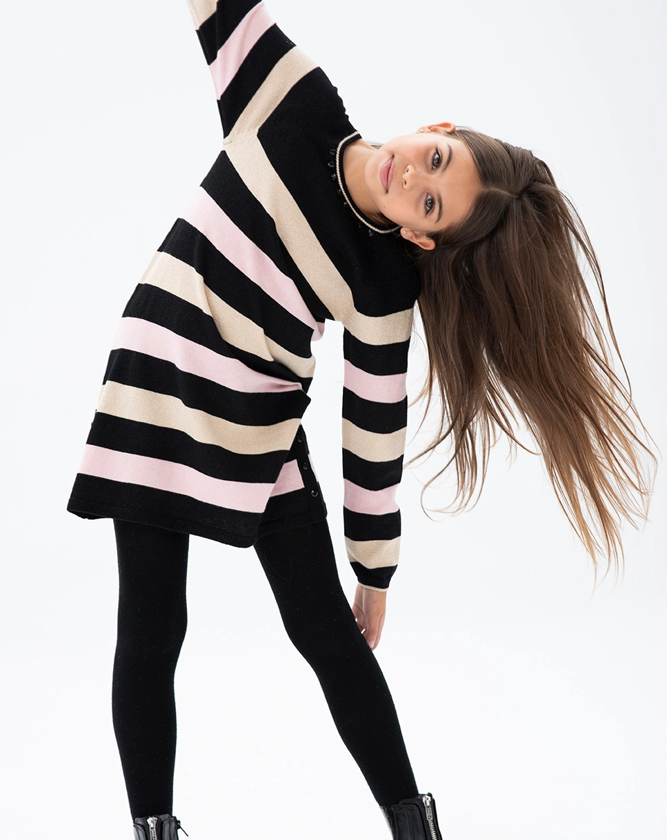 Strick-Langarmkleid STREIFEN in bunt
