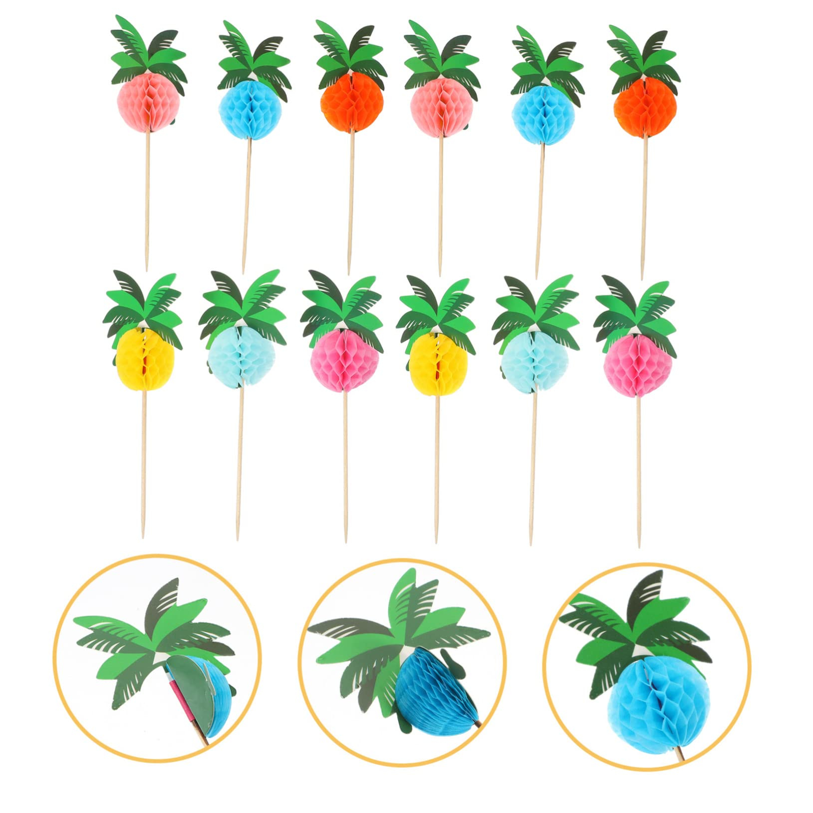 (50er Set) Cocktail Sticks Pompon Fingerfood Party Spiesse Deko Zahnstocher - Palme