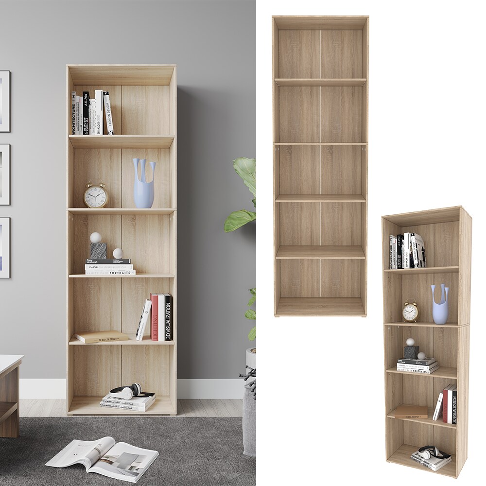 Vicco Bücherregal Bob, 190 x 60 cm, Sonoma, Wohnzimmer Standregal mit 5 Fächern