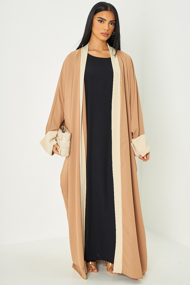 Kimono bicolore à bandes camel