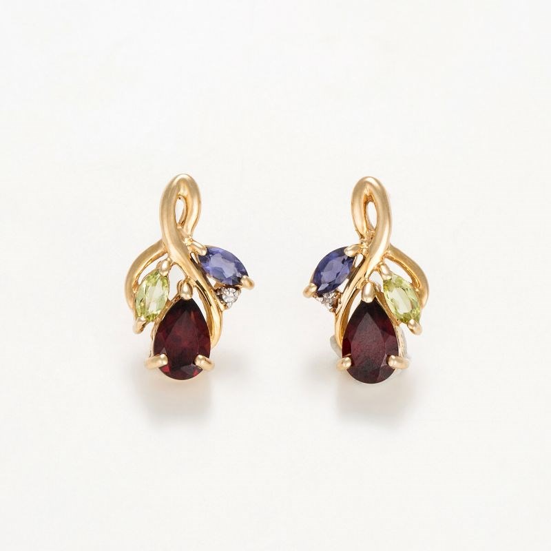 Boucles d'oreilles Or Jaune Diamant et Pierre précieuses