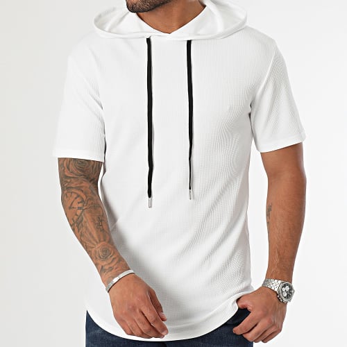 Tee Shirt Capuche Texturé Waffle 0579 Blanc