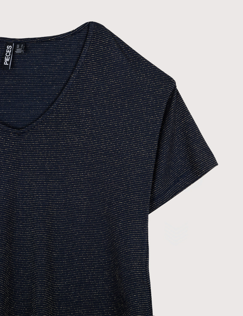 PIECES T-SHIRT FEMME BILLO LUREX RAYÉ BLEU FONCÉ