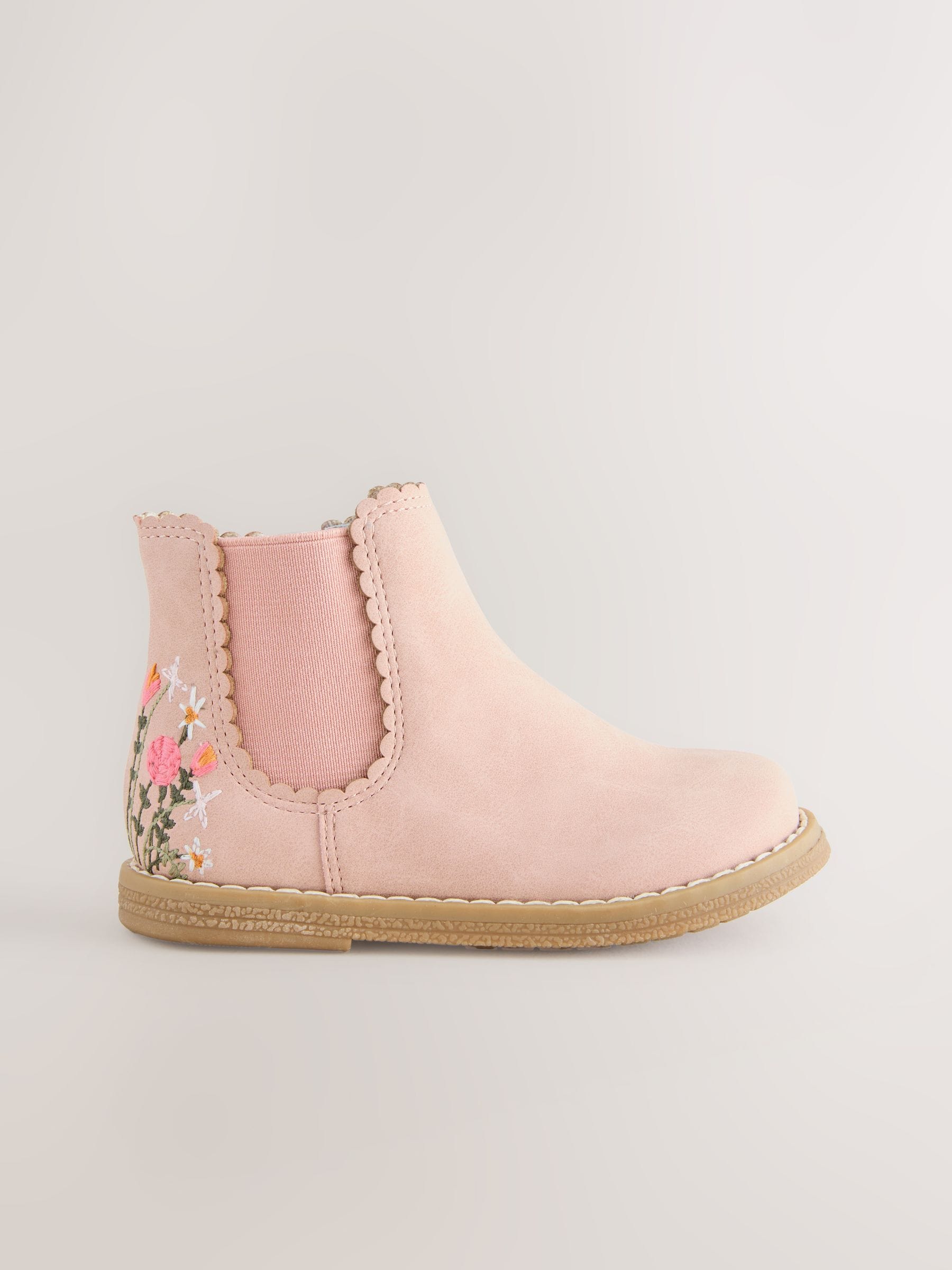 Roze met borduursel - Chelsea enkellaars