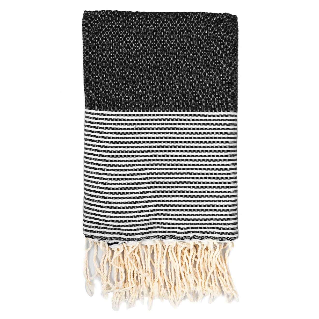 Febronie Fouta Nid d'Abeille Ibiza rayures fines noire - 100x200 cm