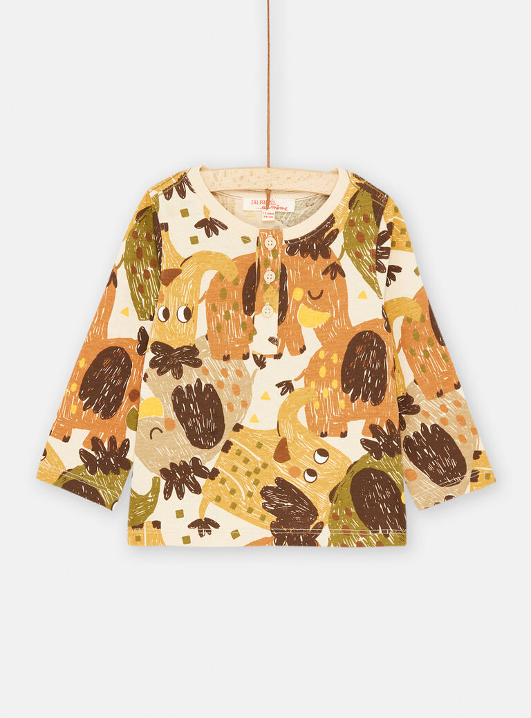 T-shirt beige et marron à imprimé animalier