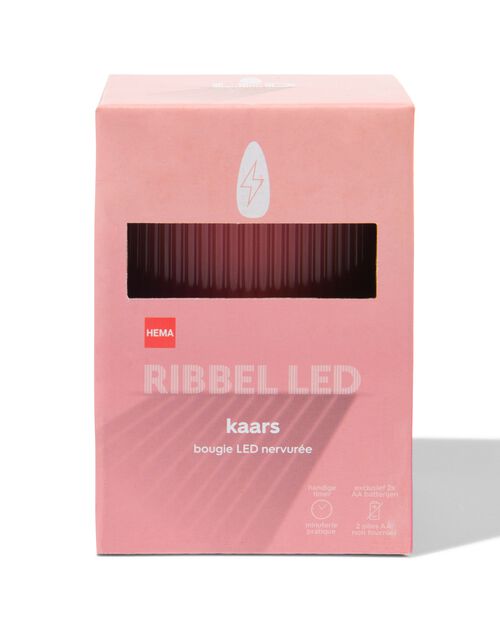bougie nervurée LED avec cire Ø7.5x10 rose foncé