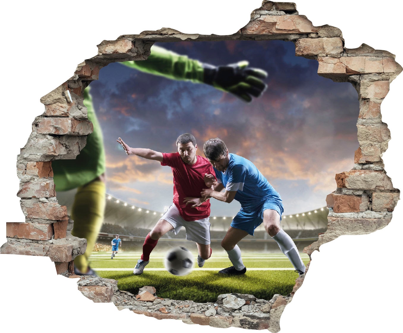 queence Wandtattoo »Fussball Zweikampf« Wandsticker, Wandbild, selbstklebend, 3D, Wanddurchbruch