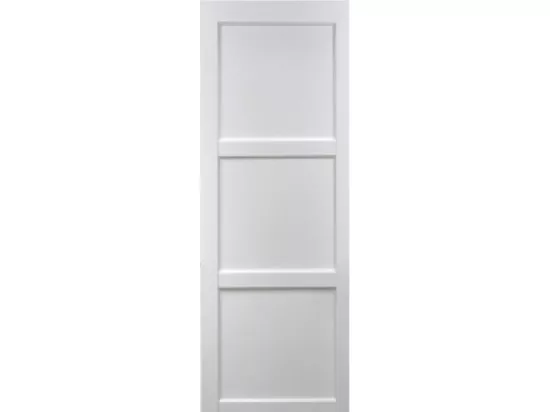 Porte Coulissante Korya Blanc 3 Panneaux H204 X L93 + Rail Alu Bandeau Noir Gd Menuiseries
