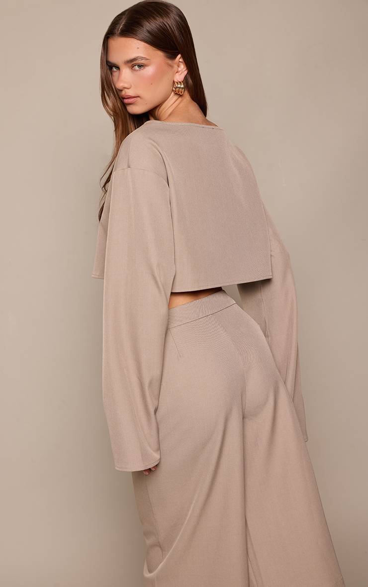 Taupe Haut Tissé À Encolure Bateau