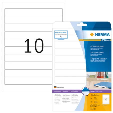 HERMA Ordneretiketten A4, 192 x 25,4 mm, weiß, blickdicht, permanent haftend, für schmale Ordner (kurz)